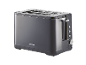 Dark two-slot toaster with side controls