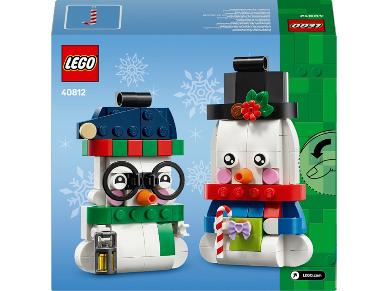 Two toy snowman figures with Christmas accessories, featuring the number 40812.