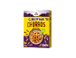 Box of cinnamon churros cereal, described as cinnamon taste & crunchy, source of fibre.