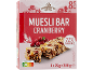 Cranberry muesli bar box with 8 bars, 7.2% cranberries, and Nutri-Score ABCDE.