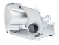 Silver electric slicer with a serrated blade and thickness adjustment
