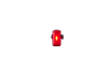 Red flashing bicycle light on a black background.