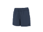 Dark blue athletic shorts with an elastic waistband and drawstring.