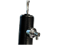 Black beverage dispenser with chrome tap and lever.