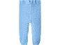 Sky blue knitted baby trousers.