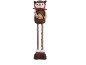 Decorative owl figure with long striped legs and an autumn scarf.
