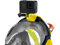 Diving mask with an action camera mounted on top.