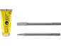 Tube of drill chuck grease and two drill hammer chisels.