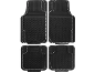 Four black rubber car floor mats with wavy and ribbed patterns.