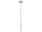 Garden hoe with a semicircular blade and a long wooden handle.