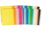 Assorted colored sheets of paper arranged in two rows, displaying a wide spectrum of colors.