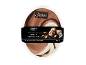 Triple chocolate ice cream dessert in a tub, with a label showing scoops and chocolate pieces.