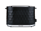 Black toaster with a honeycomb texture and silver details.
