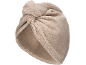 Beige towel turban for hair with a knot.