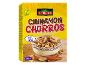 Cinnamon churros cereal box, 60% whole grain, with a bowl of cereal.