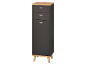 Narrow chest of drawers with two drawers and one door, oak and anthracite finish.