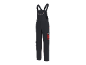 Dark grey overalls with red accents and pockets.