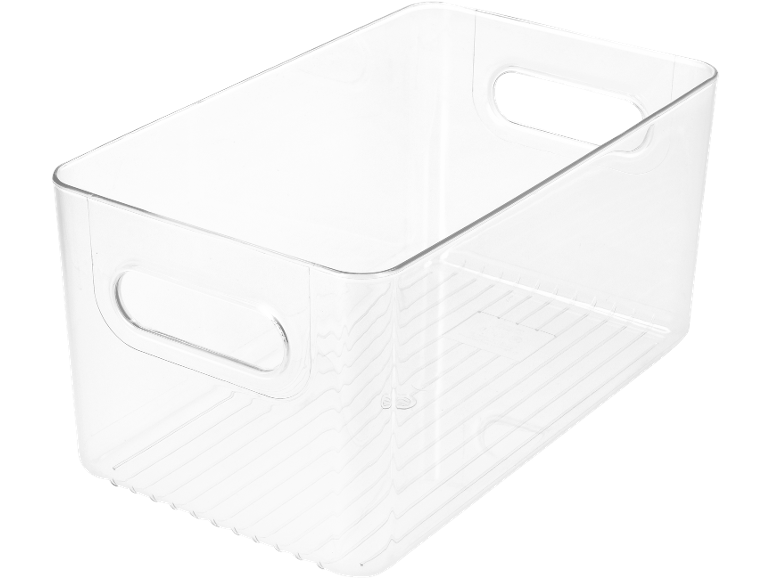 Clear plastic storage container with handles