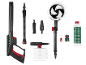 Pressure washer accessories including a spray gun, brush, nozzles, and detergent bottle.