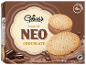 Box of 4 chocolate ice cream sandwiches, with chocolate pieces and sauce.