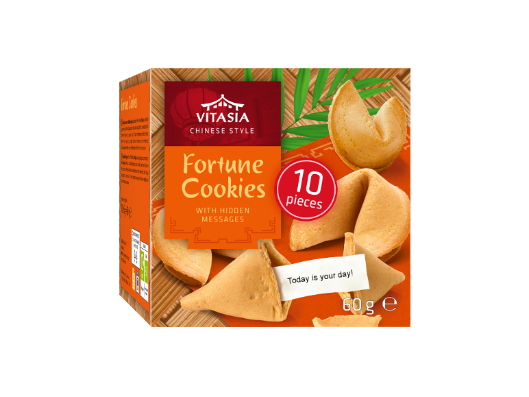 Box of Chinese style fortune cookies, 10 pieces, 60g, with the message 'Today is your day!'