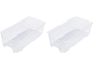 Two clear plastic storage bins with handles, ideal for organizing.