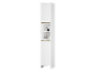 White corner cabinet with open and closed shelves, featuring dispensers and an aroma diffuser.
