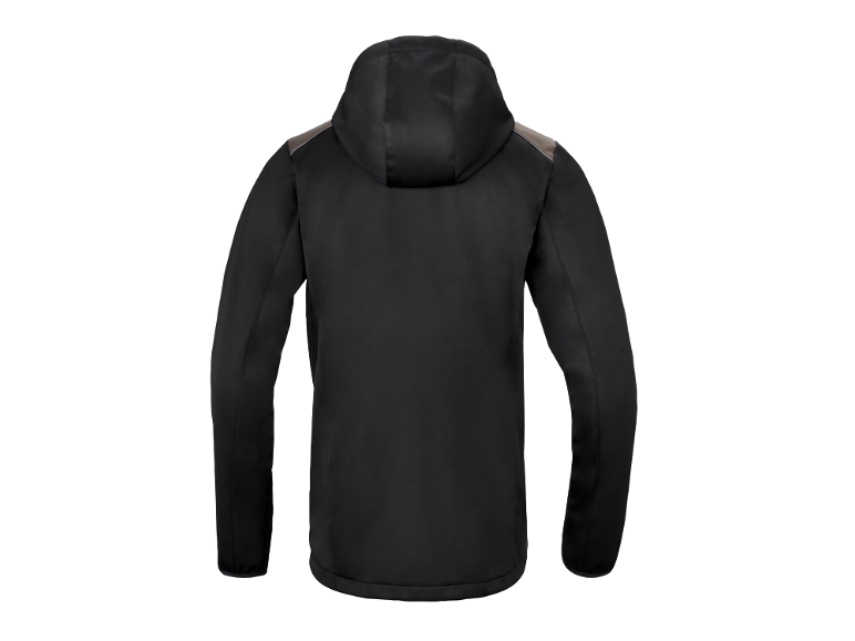 Black hooded jacket, back view