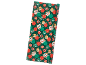 Green Christmas wrapping paper with red, green, and gold bauble ornaments.