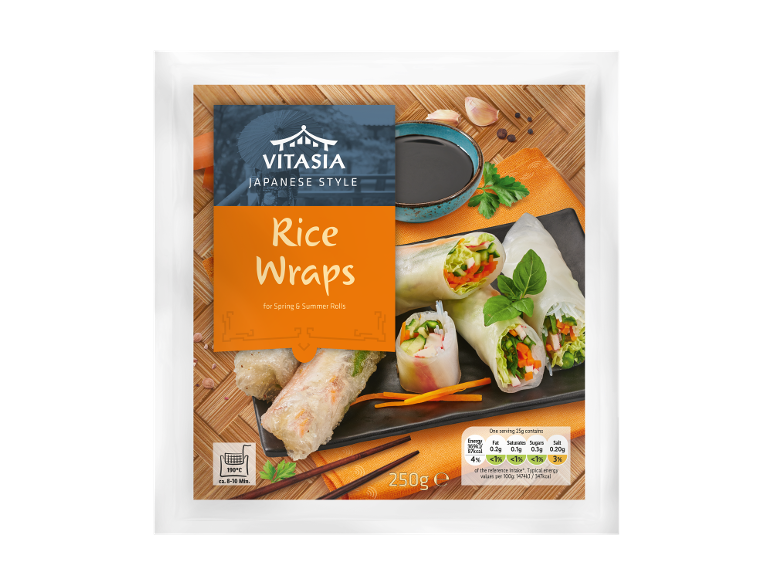 Japanese style rice wraps with nutritional information and cooking instructions.