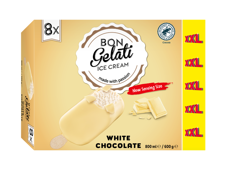 Box of 8 white chocolate ice cream bars, 800ml/600g