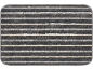 Grey striped bath mat with beige stripes.