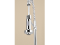 Chrome kitchen faucet with pull-down sprayer and spring hose.
