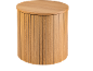 Round wooden slatted side table.