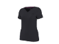 Dark grey women's short-sleeved sports t-shirt with a V-neck.