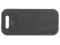 Dark grey knee cushion with product information and a handle cutout.