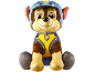 Plush toy dog in blue and yellow uniform with a badge
