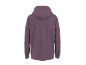 Rear view of a purple hooded sweatshirt.