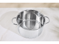 Stainless steel cooking pot with volume markings from 1 L to 5 L.
