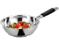 Stainless steel frying pan with roasted tomatoes and vegetables