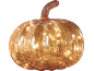 Decorative golden glass pumpkin with internal lighting, ideal for autumn.
