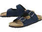 Dark blue sandals with metallic buckles and cork sole.