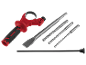 Drill and chisel set with depth stop and auxiliary handle.