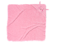 Pink hooded baby towel with a cute embroidered bear face and ears