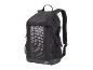 Black backpack with white polka dot pattern and logo at the bottom.