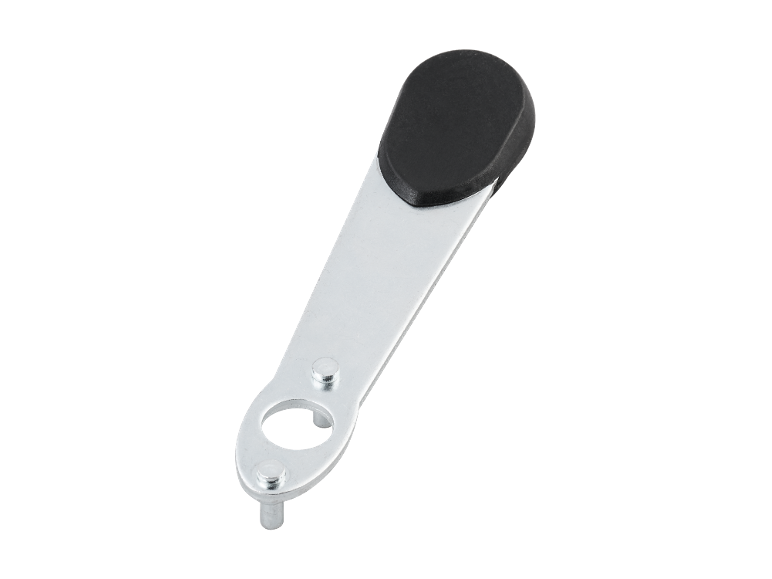 Angle grinder wrench with black handle.