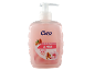 Pink liquid soap with almond scent, hydrates the skin