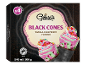 Box of 4 black vanilla and raspberry flavored ice cream cones, with Rainforest Alliance certification.