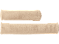 Two beige elastic bandages or dressings on a black background.