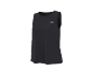 Black sporty sleeveless top with a small pink logo on the chest.